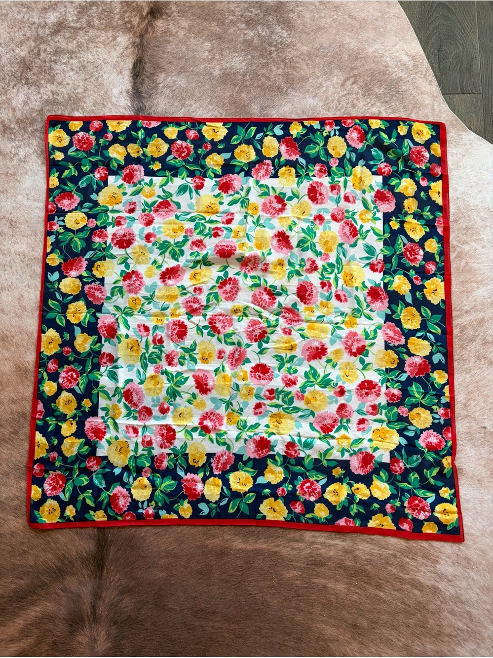 Floral Scarf Bright Carnations Yellow Pink Blue Red Colorful Accessory 30 X 30